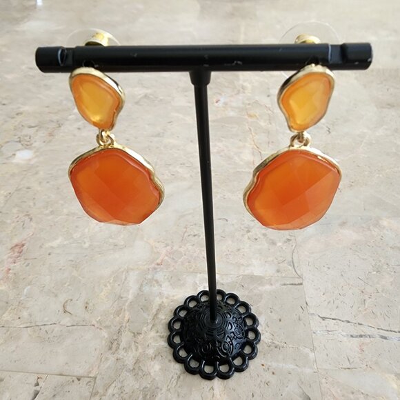 Stony Peach and Orange Drop Earrings - Picture 5 of 6
